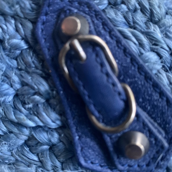 Balenciaga Blue Raffia & Leather Panier Basket Tote - Picture 10 of 13